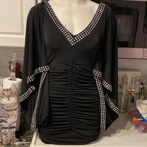 N womens LA- EL dressy sexy faux stretch diamonds regular size top S.